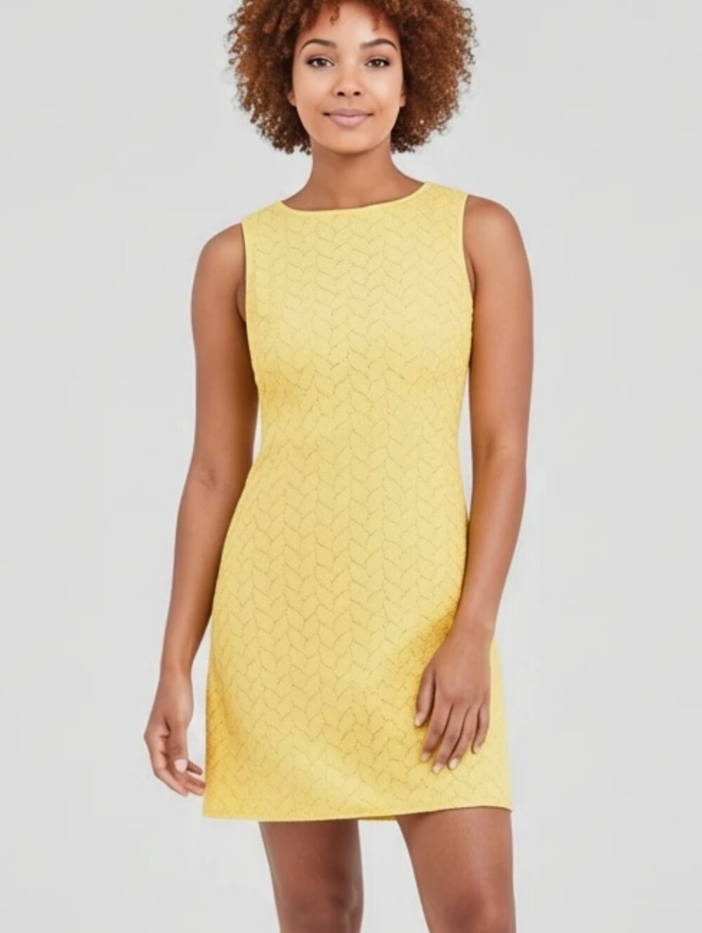Ann Taylor‎ LOFT Yellow Eyelet Cotton Shift Dress Sleeveless Size 12 Round Neck